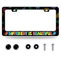 수채화 그림 말 번호판 프레임 동물 번호판 스테인리스 스틸 녹 방지 자동차 부품 재미있는 번호판 커버 나사 장식 사이즈 31.2cm x 16cm(12.3 x 6.3인치) 여성 남성, Different is beautiful