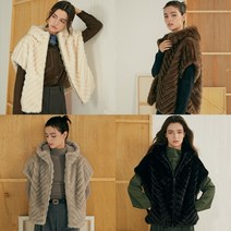 리오벨 23FW FAUX 밍크 쉐브론 케이프 자켓