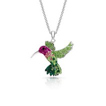 Bling Bijoux 다채로운 크리스탈 비행 벌새 펜던트 목걸이 벌새 펜던트 목걸이 결코 녹슨 실버 자연과 높은 알레르기 의자가 숨을 쉬다