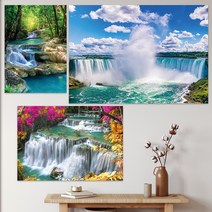 풍수인테리어 액자 돈이 모이는 폭포수그림, 05_두줄기 폭포수, 알루미늄 화이트, A1(594x841)mm 사이즈