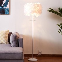 크리스탈 깃털 장스탠드 인테리어 무드등 플로어 램프 활장 거실 침실 침대 안방, 일자 화이트 5W 웜라이트