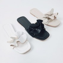 데일리 발편한 쿠션 사각코 주름 슬리퍼 2cm 여성 여름 낮은 굽 오픈토 뮬 3col