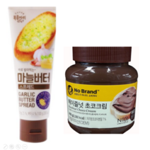 노브랜드 헤이즐넛 초코크림(헤이즐넛의 고소한 맛과 향) +복음자리 마늘버터 스프레드(바로 발라 먹는 마늘과 버터의 풍미), 상세설명