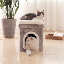 XM 고양이 숨숨집 큐브 하우스 미니 캣타워 쿠션 방석 반려견 반려동물, 1개, XM170_그레이_S