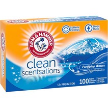 암앤헤머 건조기 섬유유연제 시트 퓨리파잉 워터 미국 Arm n Hammer dryer Fabric Softener Sheets Purifying Waters 100개입