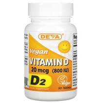 Deva 비건 비타민D D2 20mcg(800IU) 90정 (용량확인필수), 800 IU Deva