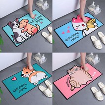 1+1 빨아쓰는 귀여운 규조토 발매트 주방매트, 핑크고양이+러브도그