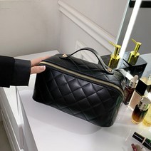 체크 화장품 파우치 대용량 고급 가죽 여행용 메이크업 박스 가방