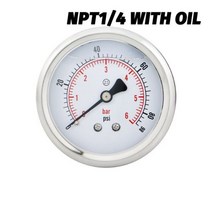 마노미터 차압 차압계 압력 게이지 후면 축 연결 오일 수압 공압 가스 압력계, 0-25bar, NPT 1-4 With oil