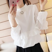 여성 봄가을 세련된 플 블라우스 차이나 긴팔 셔츠