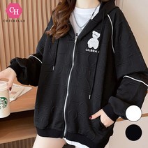 시크힐즈 루즈핏 레터링 베어 라인 후드 집업 00230