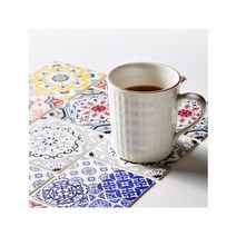 스페니쉬 타일 디자인 사각 코스터컵받침 (10type), 핀타블루