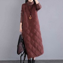 겨울 여성 누빔 패딩 원피스 하이넥 드레스 중간 길이 두꺼운 무릎 위 퀼트 보터밍 스커트 풀오버 겨울