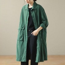 여성 린넨 롱 자켓 봄 긴팔 윈드 브레이커 미디 툴링