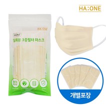 하원 국내생산 개별포장 일회용 3중필터 마스크 중형 아이보리, 1개, 10매