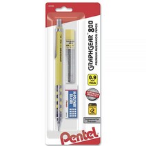 펜텔 Graph Gear 800 제도 연필 0.9mm 노란색 배럴 연필심 및 소형 블록 지우개 포함 (PG809LZBP), 1 Pencil Lead and Eraser_0.3mm
