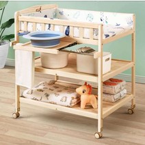 원목 기저귀 갈이대 신생아 스탠드 이동식 바퀴 교환, 3단(원목파티션)+접이식사이드패널+패드6