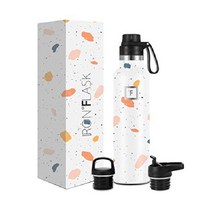 IRON FLASK 32온스 텀블러 스포츠 물병 절연 스테인리스 보온보냉(3가지뚜껑), 테라조, 24온스