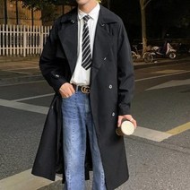 가을 트렌치 남성 중 롱 기장의 무릎 기장 ins 트렌드 세터 레드 컬러의 얇은 코트 코디 바바리코트
