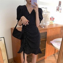 브랜들리 브랜들리 퍼프소매 스트링 잔도트 랩원피스_화이트 블랙 (5712303)