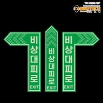 [이노텍] 벽면용 비상구 위치알림 화살표 축광(야광) 안전스티커, 400C15-02B 꺾인좌