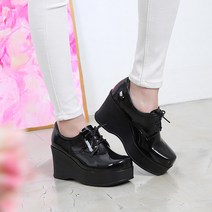 프리티슈 국내제작 여성 에나멜 옥스퍼드 통굽 웨지 로퍼 힐 구두 8.5cm