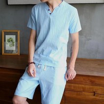 AMlisa 여름 남성 캐주얼 트레이닝 세트 남자 반바지트레이닝세트 무지반팔 홈웨어 상하의 세트 반팔 반바지 세트 캐주얼 상하 2종 세트 트레이닝 세트 남자 빅사이즈 트레이닝복