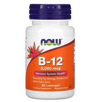 나우푸드 B-12 5 000 mcg 60 사탕형 비타민 B B12 엽산 시아노코발라민, 60정, 1개
