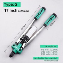 8/9.5/13/14/17 인치 리벳 건 헤비 듀티 핸드 리베 터 3/32-1/4 2.4-6.4Mm 블라인드 네일 노동 절약 리베트 수리, TYPE G, 해외