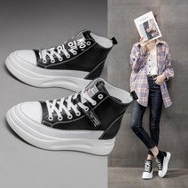 여성 운동화 하이탑 스니커즈 레이스업 슈즈 런닝화 사계절 여자운동화 여자신발 신발 페리 작은 흰색 신발 여성 높이 갱 2023 봄과 가을 새로운 다목적 운동은 두꺼운 바닥의 두꺼운 바닥에서 폭발을 증가시키는 데 도움이됩니다.