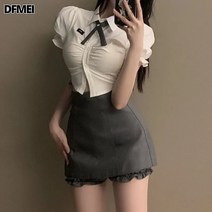 DFMEI 유니폼 여여름 화이트 셔츠 스커트 투피스