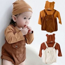 오톰 곰돌이 멜빵바디슈트 모자세트(66-100) 204468