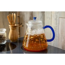 직화 안심 내열유리 거름망 차 주전자 약탕기 티포트 블루, 1.5L