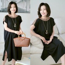 N2441 우아한 배색 린넨원피스엄마옷엄마선물