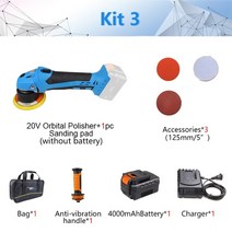 무선 광택기 큰 듀얼 액션 궤도 자동차 왁싱 18v20v 리튬 이온 53939 125mm 광택 왁싱 오비탈 샌더, kit3 가방 포장, 영국
