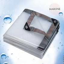Makone 상표등록 투명 방수천 PVC 텐트 우레탄창 포장마차 방한 방풍 보온 덮개 바람막이 비닐 천 자외선 차단 덧대어 두꺼운 캔버스 오일, 투명 (4m×4m)