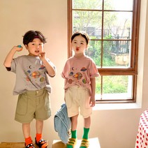미소파파 우주로 스티치 팬츠 상하세트 키즈 남여공용 반바지 반팔 상하복 예쁜 캐쥬얼 데일리룩