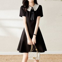 빅사이즈 쉬폰 플리츠카라 브로치 미니 원피스 05728