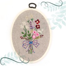 토이앤스티치/후프 자수패키지 들꽃 꽃다발 수틀액자 모든재료포함 도안 프랑스자수-DIY, 들꽃꽃다발-HJ1004-블루