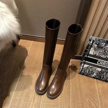 여성 승마 부츠 통기성 가죽 롱 미들 부츠 승마 무릎 부츠 여성용 무릎 높이 승마 부츠 가죽 플랫폼 슈즈, 04 브라운_06 40