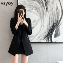 VSYOY 트렌디 한 브랜드 중간 길이의 작은 정장 재킷 여성의 봄과 가을 새로운 캐주얼 한국 스타일 영국 스타일 프라이드 스트리트 슈트 틈새
