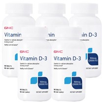 GNC 비타민 D-3 50mcg 2000IU 글루텐 프리 타블렛, 180개입, 5개