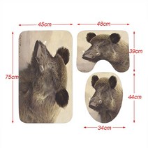 멧돼지올무 야생동물방지 트랩 야생돼지 3D 인쇄 샤워 커튼 방수 욕실 미끄럼 방지 목욕 매트 세트 화장실, 34 3PC Mat Set-L