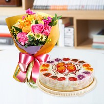 유어버스데이 화과자떡케이크3호 파스텔꽃다발 꽃배달 선물