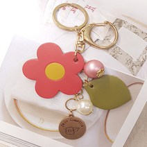 [제주동백공방]﻿ 자동차 키 링 에어팟 버즈 가죽키홀더 열쇠고리 가방 참 장식, 진주구슬까멜리아