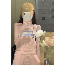 오버롤 점퍼슈트 멜빵바지 핑크 점퍼수트 캐주얼 팬츠 데님