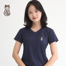 멋지군 쿨론 기능성 브이넥 뒤태고양이 캐릭터자수 반팔 쿨 티셔츠