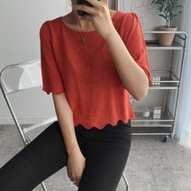 오오엘 여성 숄더셔링 스칼럽 크롭 스퀘어넥 린넨레이스스퀘어