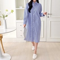 [시크걸] 여성용 봄 셔츠 줄지 스트라이프원피스