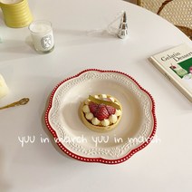 빈티지 그릇 접시 프랑스 케이크 카페 유럽풍, 레드 레이스 깊은 플레이트